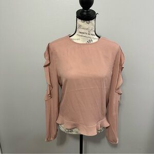 Wayf Blush Ruffle With Lace Sleeves Top Blouse Size Medium